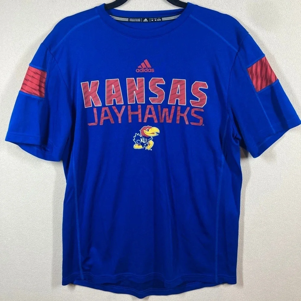 Adidas Kansas University Jayhawks Climalite T-Shirt Med Blue Crimson‎ Athleisure